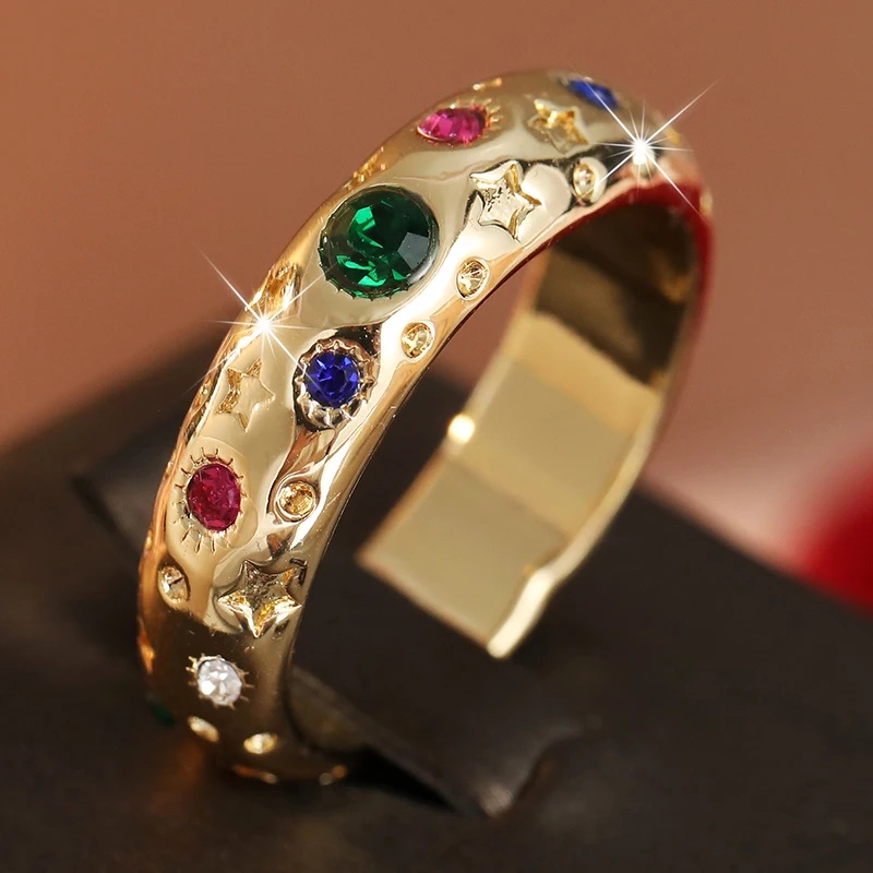 Women's Dazzling Multi-Color Synthetic Zirconia Inlaid Geometric Ring